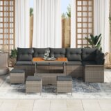 vidaXL 10-delni vrtni sedežni set z blazinami siva poli ratan akacija | Shoptok.si