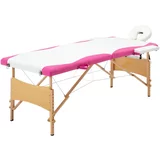 vidaXL Zložljiva masažna miza 2 coni les bela in roza
