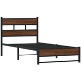 vidaXL Kovinski posteljni okvir brez vzmetnice rjavi hrast 75x190 cm | Shoptok.si