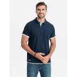Ombre Men's cotton polo shirt - navy blue Cene