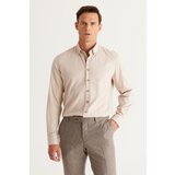 ALTINYILDIZ CLASSICS Men's Beige Slim Fit Slim Fit Shirt with Buttons and Collar Cotton Gabardine cene