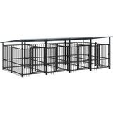 vidaXL Zunanji pasji boks s streho jeklen 7,51 m² - - črna - 126.4 - 394 x 198 x 128 cm - | Shoptok.si