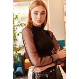 Olalook Women's Black Collar Detailed Sleeve Tulle Blouse Cijene