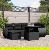 Maison Chic Seti vrtnega pohištva - Vrtna garnitura - Vrtni pohištvo set 7-delna z blazinami črn poli ratan, (21803008) | Shoptok.si