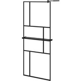 Pregrada za tuš s policom crna 80 x 195 cm s mutnim staklom ESG | shoptok.hr