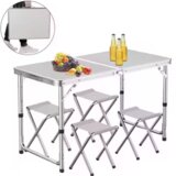  Folding Camping Table Set 4 Chairs Gray | shoptok.hr