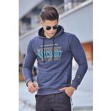 Madmext Navy Blue Printed Hooded Sweatshirt 4381 Cene
