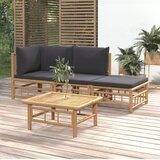  4-dijelna vrtna garnitura od bambusa s tamnosivim jastucima | shoptok.hr
