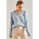 Bianco Lucci Women's Bubble Pattern V-Neck Sweater Cene