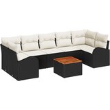 vidaXL 8-delni set vrtne sedežne garniture z blazinami Črn Poli ratan Akacija, 2-sedežna vrtna sofa s shrambo in blazinami Črn Poli ratan Cene