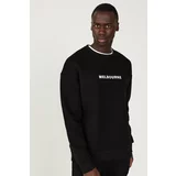 AC&Co / Altınyıldız Classics Men's Black Loose Fit Loose Cut Warm 3 Thread Inside Fleece Printed Crew Neck Sweatshirt