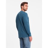 Ombre Men's waffle knit longsleeve fastened at the neck - blue denim | Shoptok.si