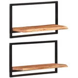  Zidne police 2 kom 60 x 25 x 35 cm masivni bagrem i čelik | shoptok.hr