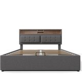 Lumor Postelja s predalom 160x200 cm iz lanenega blaga – z USB priključkom, nastavljivim vzglavjem in letvenim dnom – siva, (22151488) | Shoptok.si