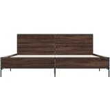  Posteljni okvir rjav hrast 200x200 cm inženirski les in kovina | Shoptok.si