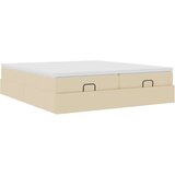 vidaXL Otomanski posteljni okvir z vzmetnicami krem 160x200 cm blago, (21609627) | Shoptok.si