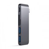 Satechi Aluminum Type-C Passthrough USB Hub, 3x USB 3.0, MicroSD, siva Cene