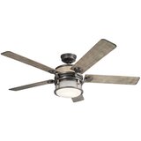 Elstead Lighting Elstead Kichler Ahrendale Stropni ventilator s 5 lopaticami, 152 cm, LED lučko, nakovalom in železnim kovancem, IP44, daljinskim upravljalnikom, (22100402) | Shoptok.si