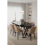Hanah home trpezarijski set Arvon, sto i 6 stolica, ploča u dekoru crnog mermera, kapućino tkanina Babyface | Eponuda.com