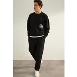 Trendyol Men's Black Regular Fit Printed Knitted Pajamas Set
