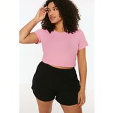 Trendyol Curve Dried Rose Crew Neck Crop Knitted T-Shirt Cene