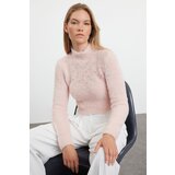 Trendyol powder crop soft textured bead detailed knitwear sweater Cene