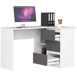 AKORD B16 Kotna Pisalna Miza, Desna Izvedba, Bela/Siva, (5000333001) | Shoptok.si