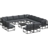 vidaXL Sjedeća garnitura za vrt 14 pcs Crna 70 x 70 x 32 cm Aluminij | shoptok.hr