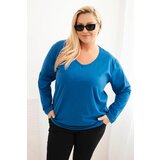 Kesi Plus Size women's blouse with a V-neck and long sleeves cobalt blue Cene