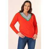 By Saygı Striped V-Neck Plus Size Knitwear Sweater Cene