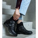 Gemre Black ankle boots embellished with studs on a flat heel Neffa | Shoptok.si