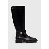 Tommy Hilfiger Usnjeni elegantni škornji Leather Belt Longboot ženski, črna barva | Shoptok.si