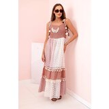 Kesi Włoski Women's boho dress with straps with embroidery and lace camel | shoptok.hr