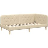 vidaXL Kotna postelja z vzmetnico z vzglavjem krema 100 x 200 cm blago | Shoptok.si