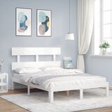 vidaXL Posteljni okvir z vzglavjem bel 120x200 cm trden les Cene
