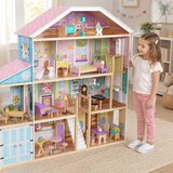 Ginger Home Velika drvena kućica za lutke za decu grand villa, 4 sprata, 28 komada nameštaja i dodatne opreme, više nameštanih soba, otvor | Eponuda.com
