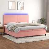  Box spring postelja z vzmetnico LED roza 200x200 cm žamet Cene