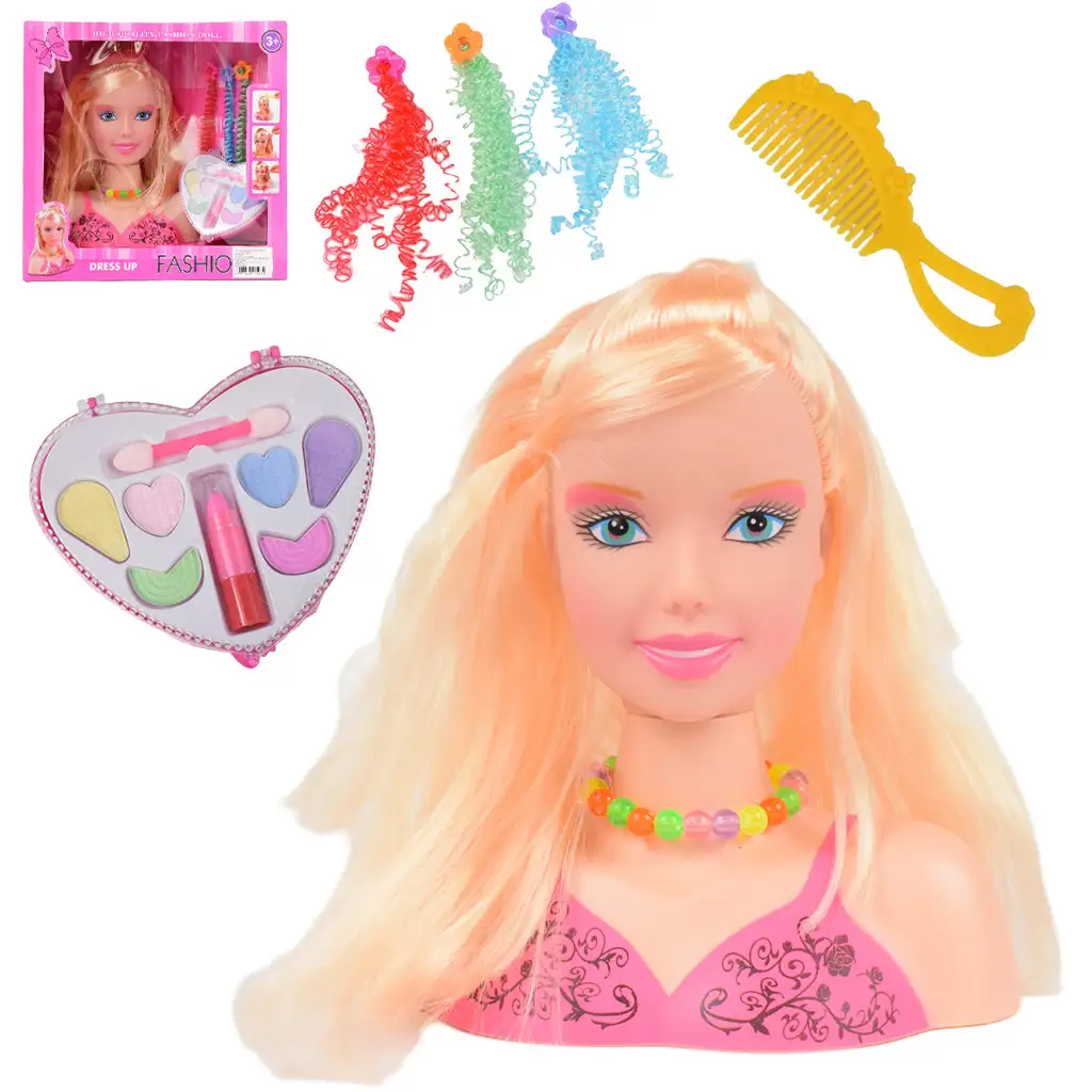 Magic Toys Fashion Girl: Glava lutke koja se može češljati i šišati s plavom kosom s paletom šminke i dodacima Cijene