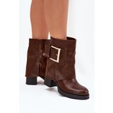 Boto Womens Insulated Heeled Ankle Boots With Gold Buckle Brown Milira | ePonuda.com