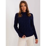 Fashion Hunters Navy blue sweater with cables and turtleneck Cene