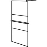 Pregrada za tuš s polico črna 100x195 cm ESG steklo in aluminij | Shoptok.si