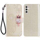 INORCO Za Samsung Galaxy A34 5G Rhinestone PU usnjeno stojalo, denarnica, ovitek za telefon z vtisnjeno rožo sove, ovitek za telefon, (22036298) Cene