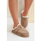 FK1 Women's slippers with thick sole with fur and buckle dark beige Linneola Cene
