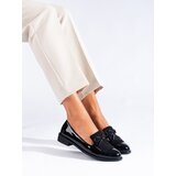 SHELOVET Black lacquered moccasins with fringe | shoptok.hr