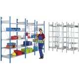 eurokraft pro Sestavljiv regal s policami, moder / pocinkan, višina regala 2000 mm, širina police 965 mm, osnovni regal, globina police 350 mm | Shoptok.si