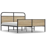 Maison Chic Kovinski Posteljni okvir - Dvoposteljna postelja - Zakonska postelja brez vzmetnice dimljen hrast 160x200cm, (21693091) | Shoptok.si