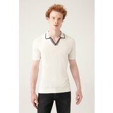Avva Men's White Unbuttoned Polo Neck Paw Stripe Detailed Ribbed Regular Fit Knitwear T-shirt cene