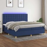  Krevet box spring s madracem LED plavi 200x200 cm od tkanine Cijene