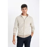 Defacto Men's Beige Standard Fit Regular Cut Stand Collar Zippered Jacquard Cardigan