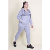 Şans Women's Plus Size Gray Raised Print Detailed Tracksuit Suit Cene